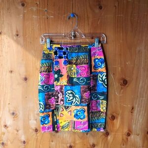 THE LIMITED Vintage Multicolor Patchwork Print Pull On Elastic Waist Skirt